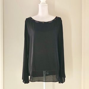 Black Sheer Long-sleeve Top